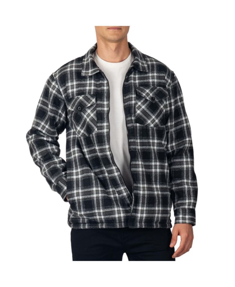 Men's Felix Fleece Lined Flannel Shirt Heavyweight Zip-Up Plaid Shacket Overshirt