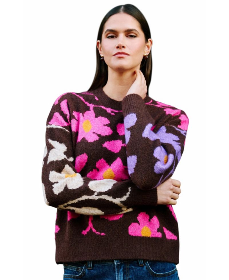 Women's Floral-Intarsia Relaxed-Fit Sweater
