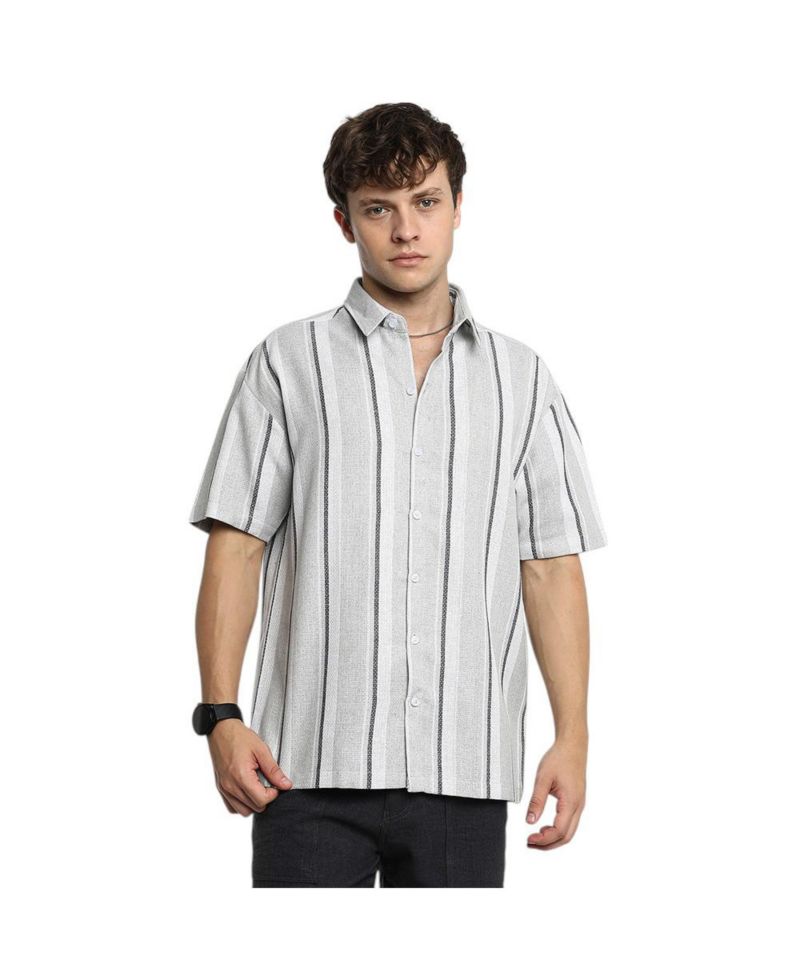 Men's Ash Grey Unbalanced Striped Shirt