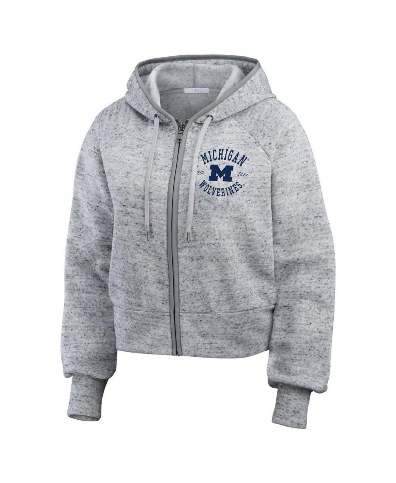 Women's Heather Gray Michigan Wolverines Wear Speckle Double-Hit Raglan Full-Zip Hoodie