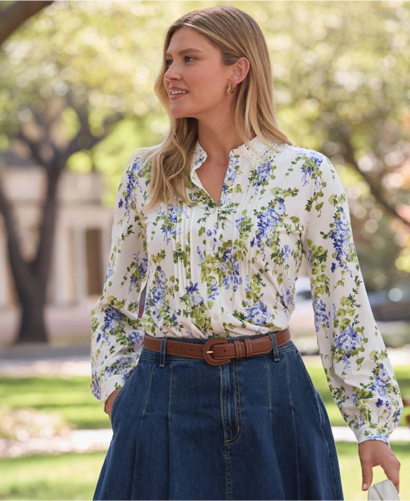 Women's Long-Sleeve Pintuck Button-Front Blouse