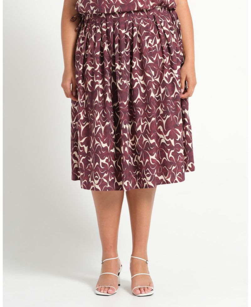 Plus Size Brinley A-line Pleated Print Midi Skirt
