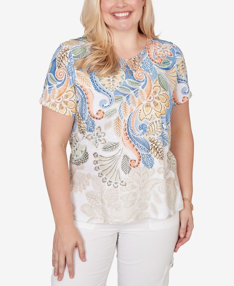 Petite Out of the Blue Ombre Paisley Short-Sleeve T-Shirt