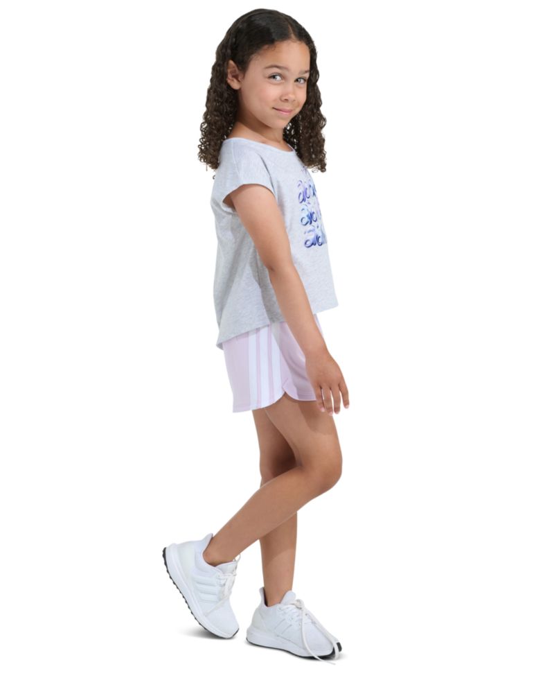 Girls' 2T-6X Short-Sleeve Back Pleated Heather T-Shirt and Mesh Shorts, 2-Piece Set