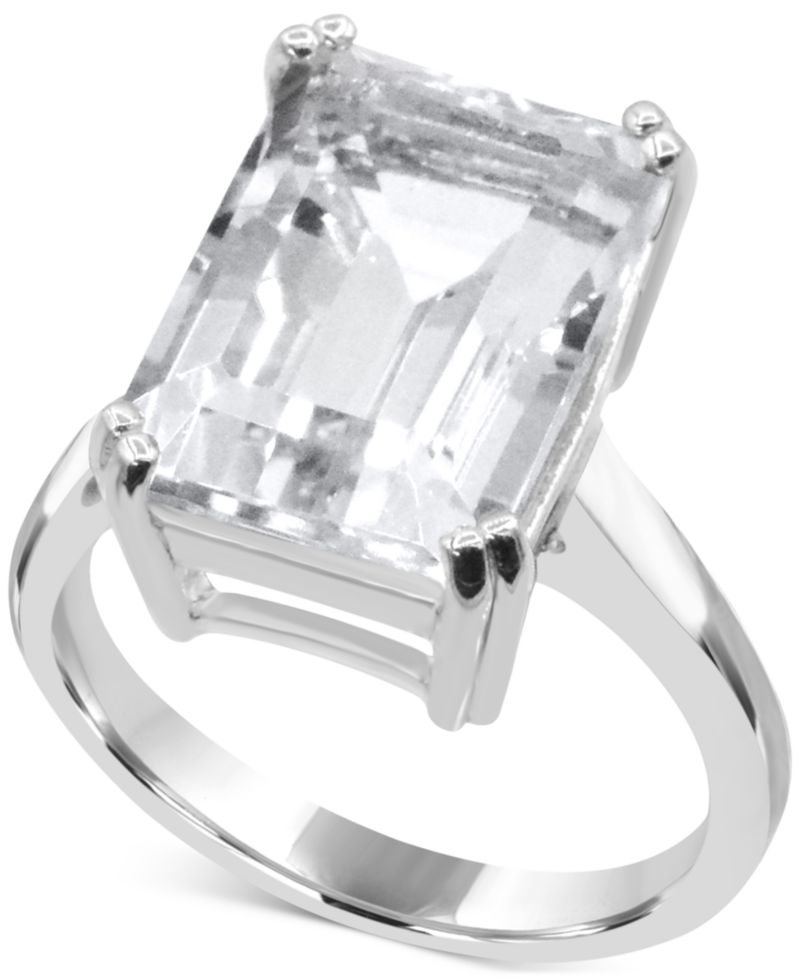 Gemstone Emerald-Cut Statement Ring in 14k Gold-Plated Sterling Silver (Also in White Quartz & Black Onyx)