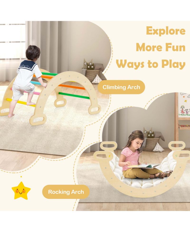 3-in-1 Wooden Climber with Triangle, Arch, and Ramp, 3-Piece Set