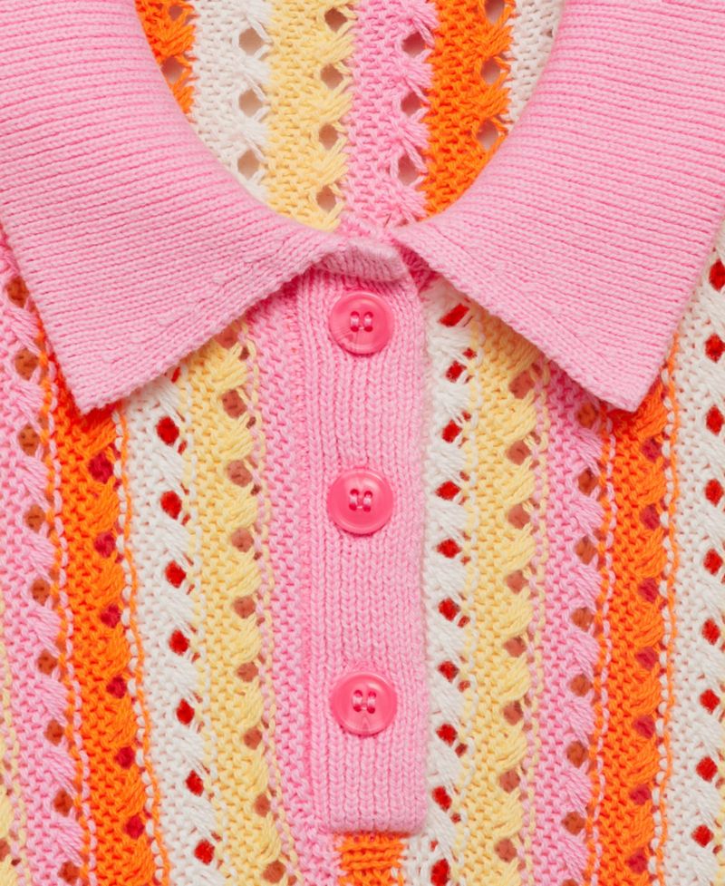 Women's Striped Openwork Knit Sweater