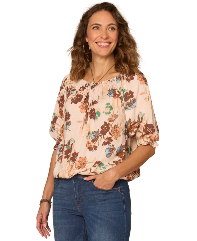 Women's Printed Scoop Neck Woven Top