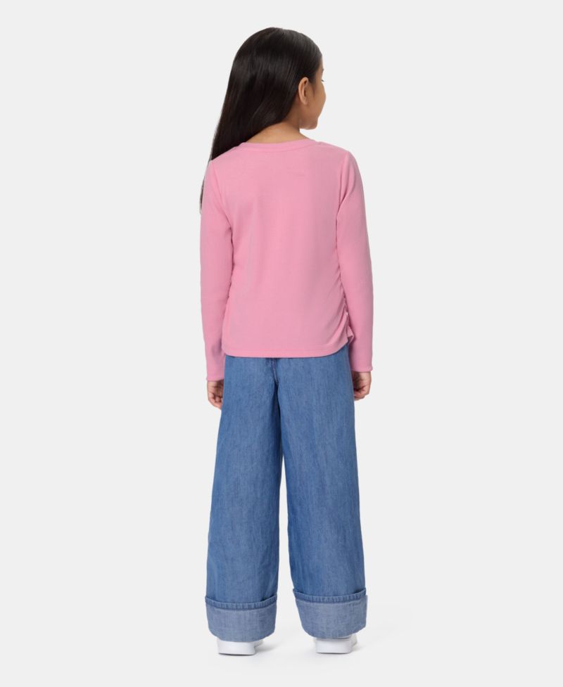 Toddler Girls' 2T-6X Monogram Ribbed Long-Sleeve Top and Wide-Leg Denim Pants, 2-Piece Set