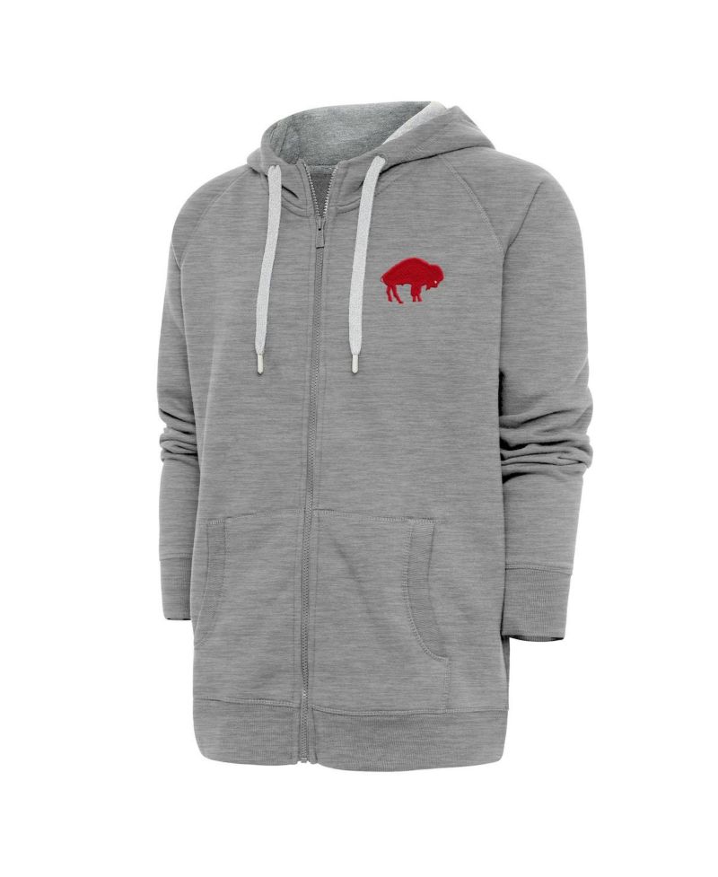 Men's Heather Gray Buffalo Bills Throwback Logo Victory Full-Zip Hoodie