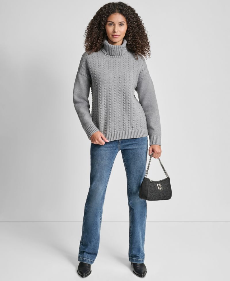 Women's Turtle Neck Bobble Stitch Long Sleeve Sweater