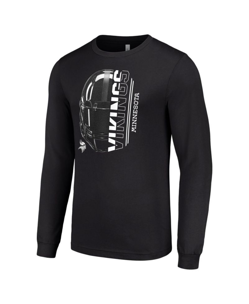 Men's Black Minnesota Vikings Half Helmet Logo Long Sleeve T-Shirt