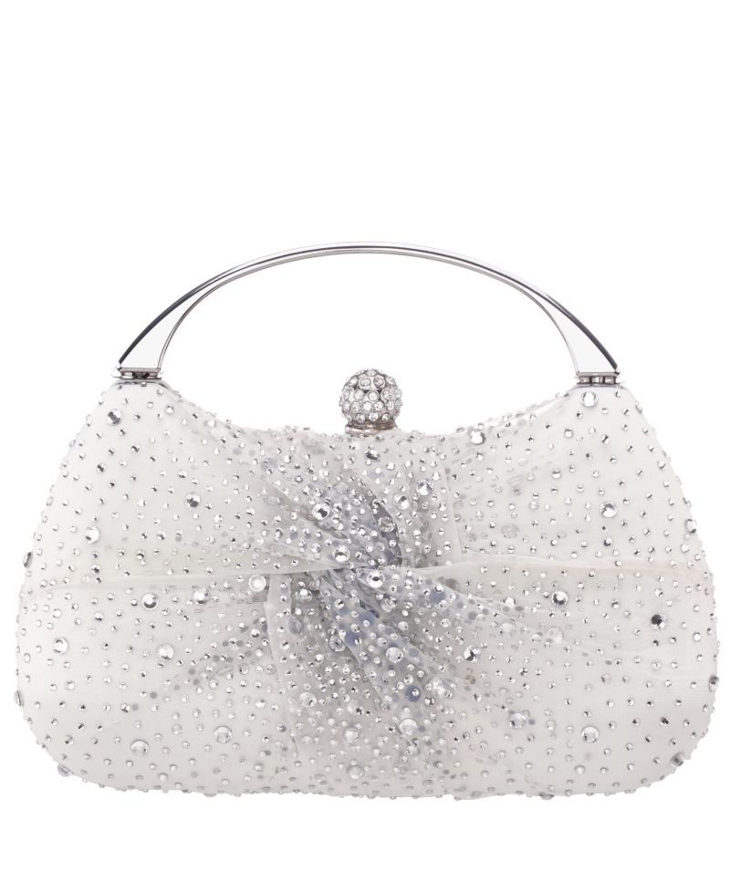 Crystal Twist Chiffon and Satin Minaudiere Clutch Bag