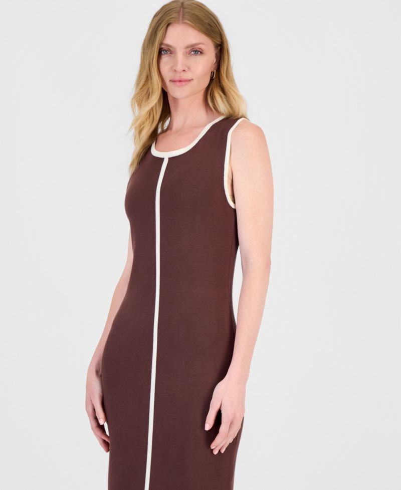 Women's Contrast Tipped Midi Bodycon Dress