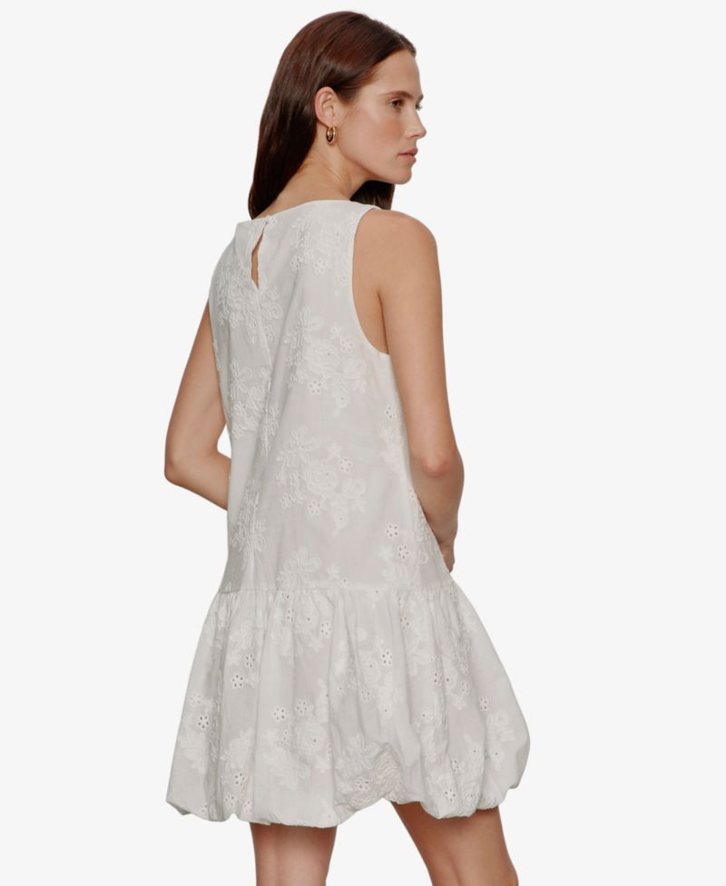 Women's Garden Eyelet Bubble Crew Neck Mini Dress