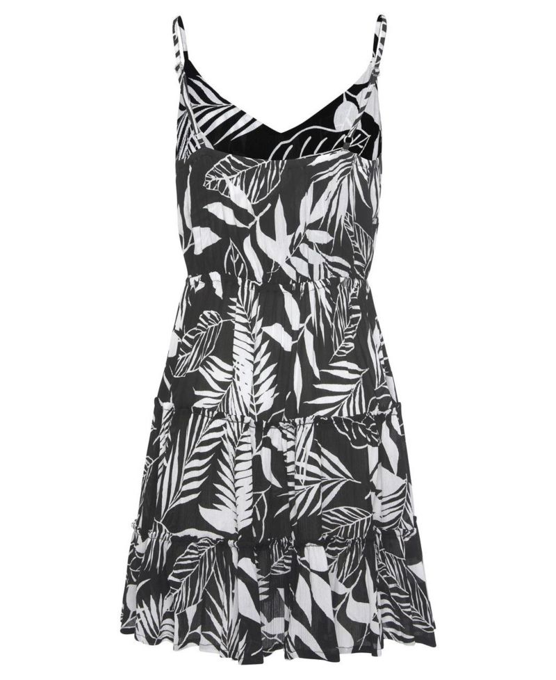 Women's Viscose Tropical Print Fit-and-Flare V-Neck Short Dress