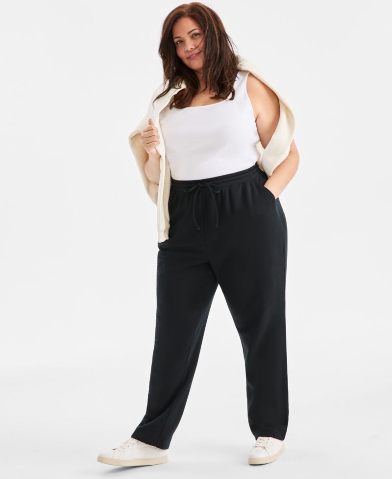 Women's Plus Size Mid Rise Drawstring-Waist Fleece Pant