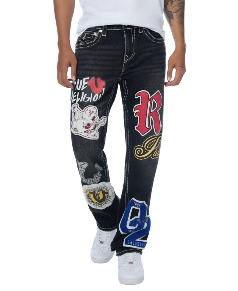 Men's Ricky Straight-Leg Graphic Patches Big T Stitching Jeans