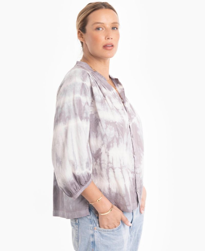 Women's Tie-Dye Button-Front Peasant Top