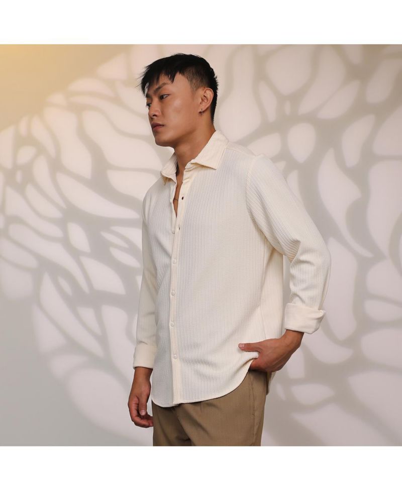 Men's Pale Yellow Stripe-Creased Shirt