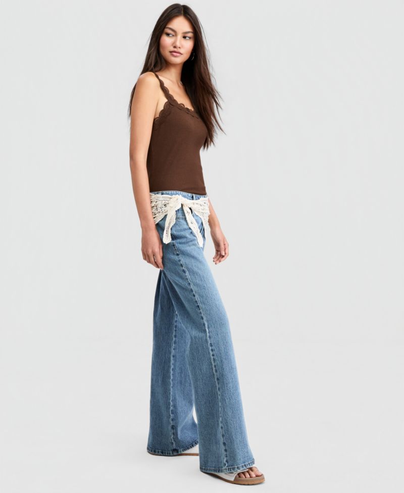Petite Crocheted-Scarf Flare Jeans