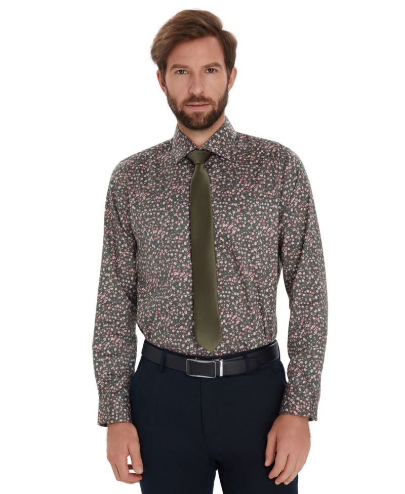 Men's Front Floral Print Dress Shirt