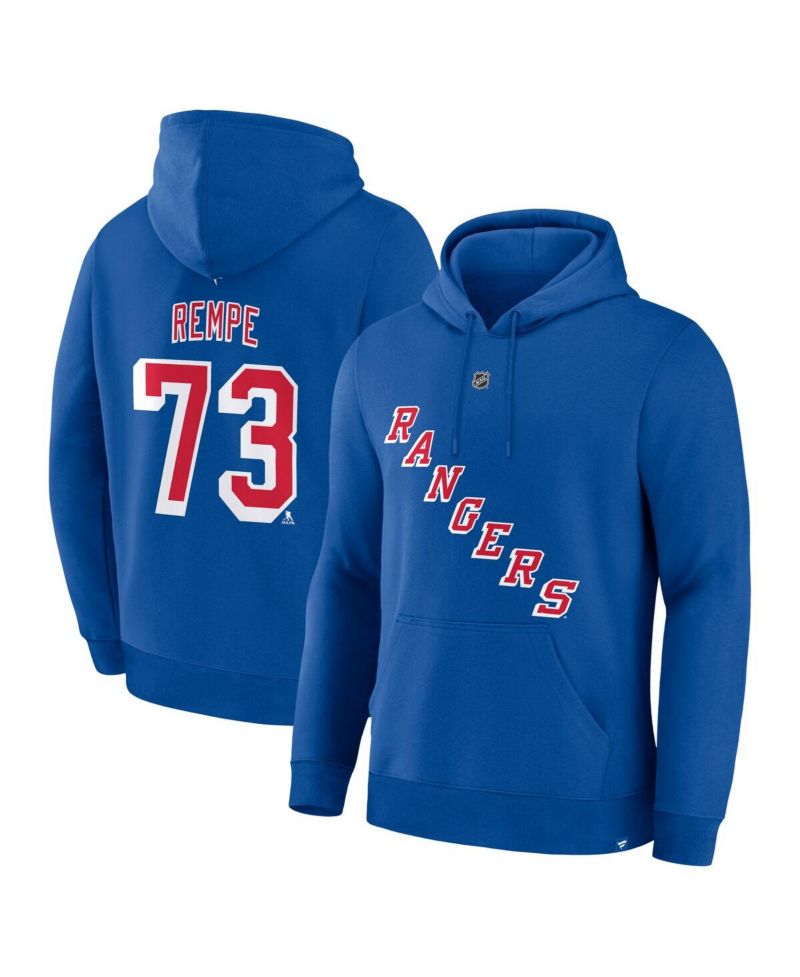 Men's Matt Rempe Blue New York Rangers Authentic Stack Name & Number Hoodie
