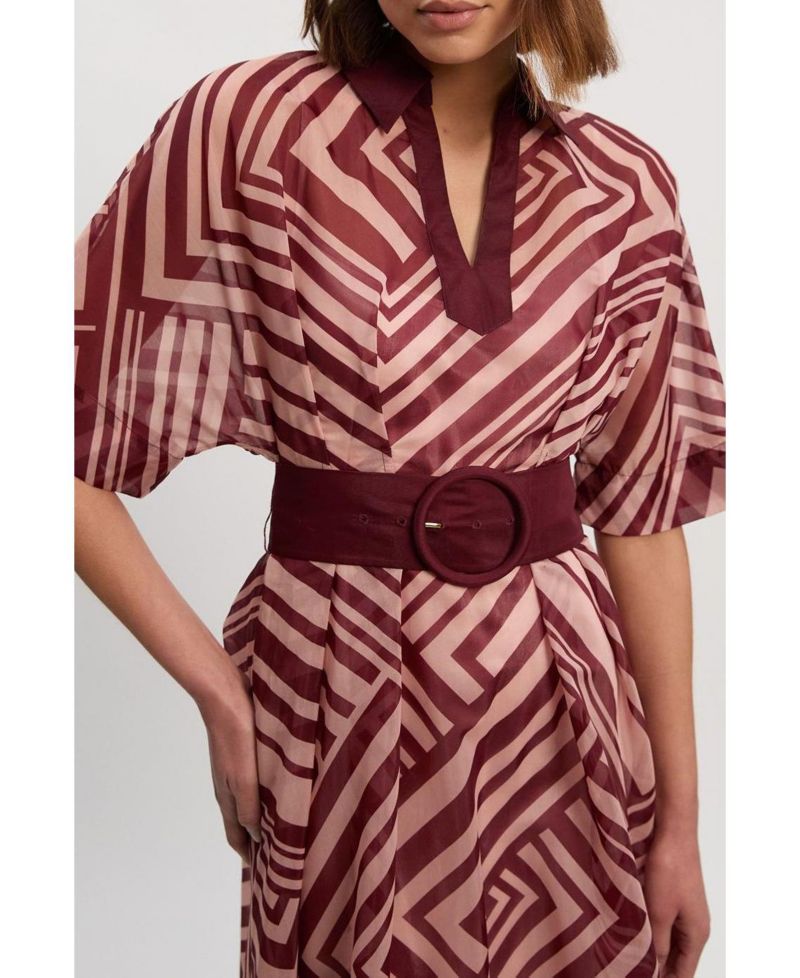 Women's Printed 3/4 Sleeve Plunge Midi Dress