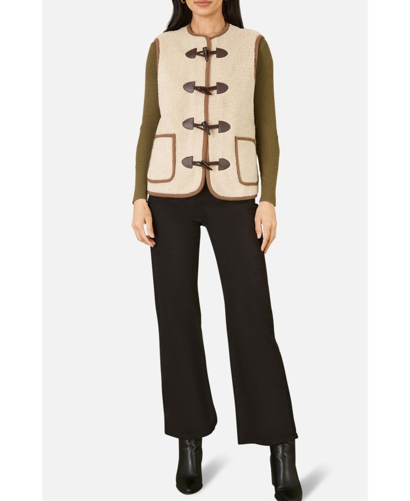 Women's Faux Leather Button Detail Gilet