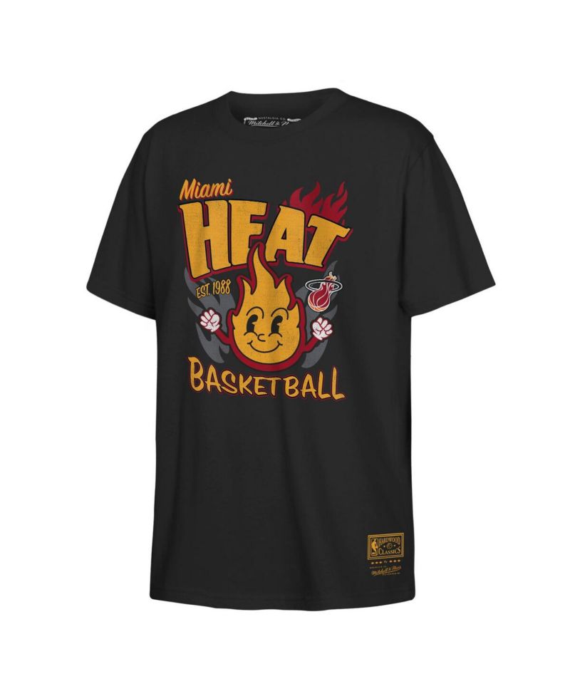 Big Boys and Girls Black Miami Heat Retro Mascot Script T-Shirt