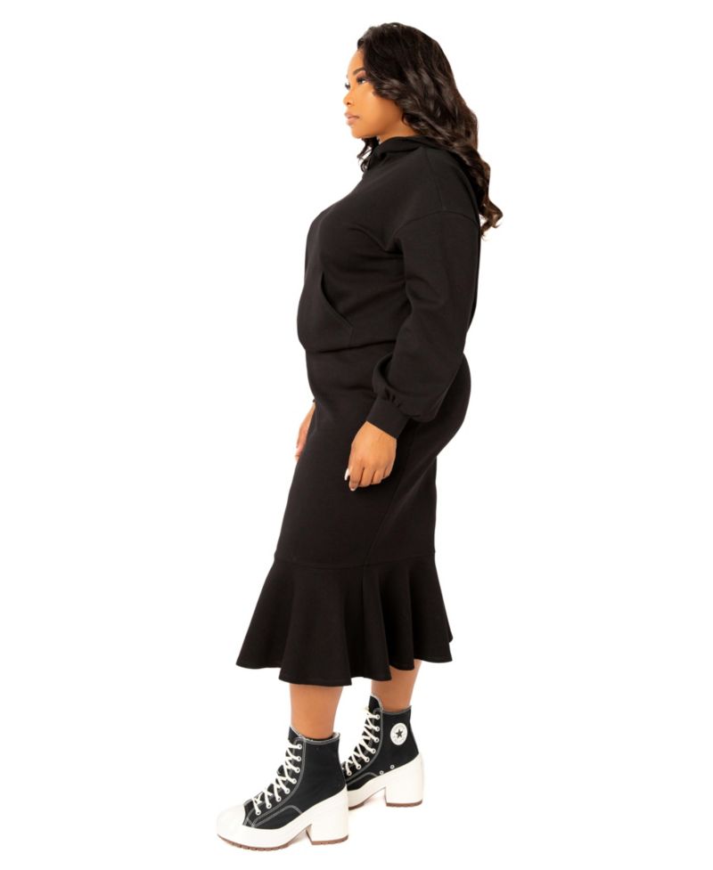 Plus Size Scuba Hoodie and Peplum Skirt Set