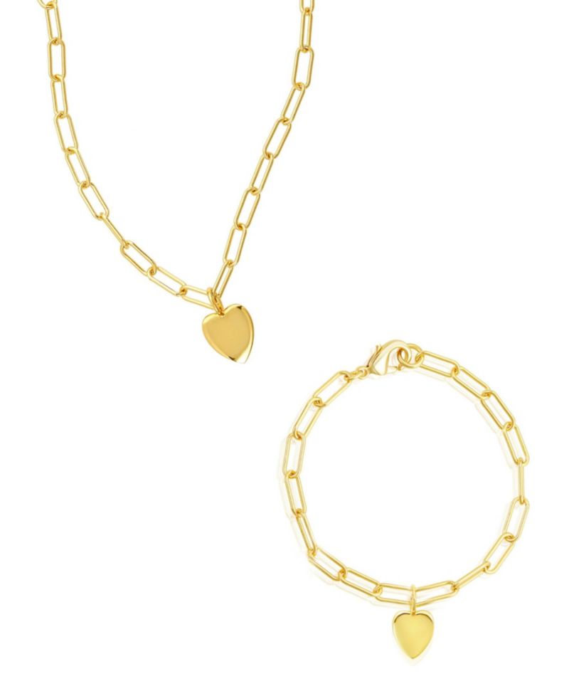 Gold 2-Pc. Paperclip Heart Chain Necklace and Bracelet Set