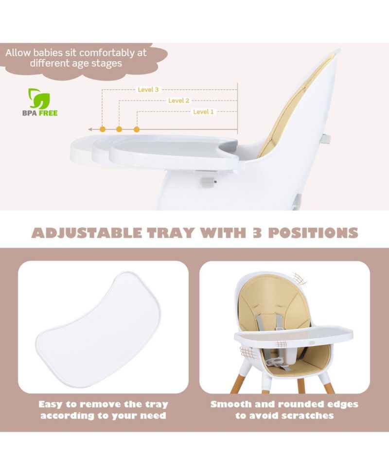 4-in-1 Convertible Baby High Chair Infant Feeding Chair w/Adjustable Tray