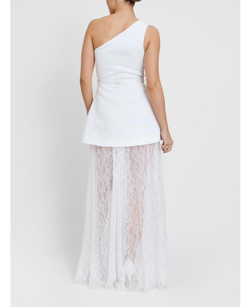Women's One Shoulder Satin Lace Skirt Dress