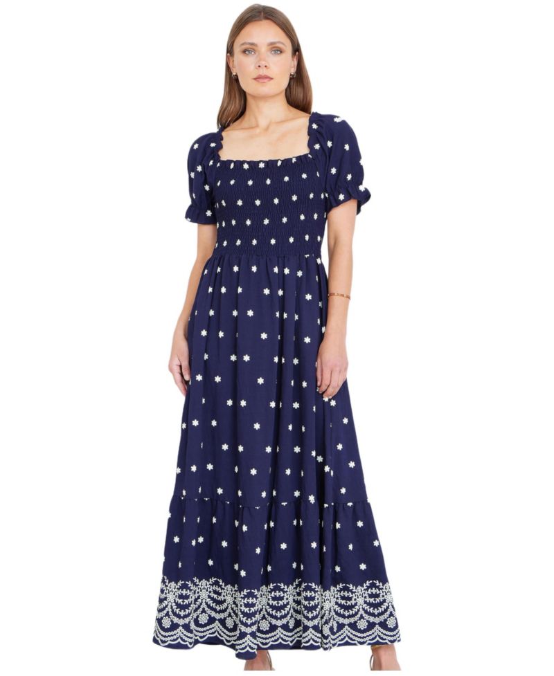 Women's Border Hemline Smocked Maxi Dress