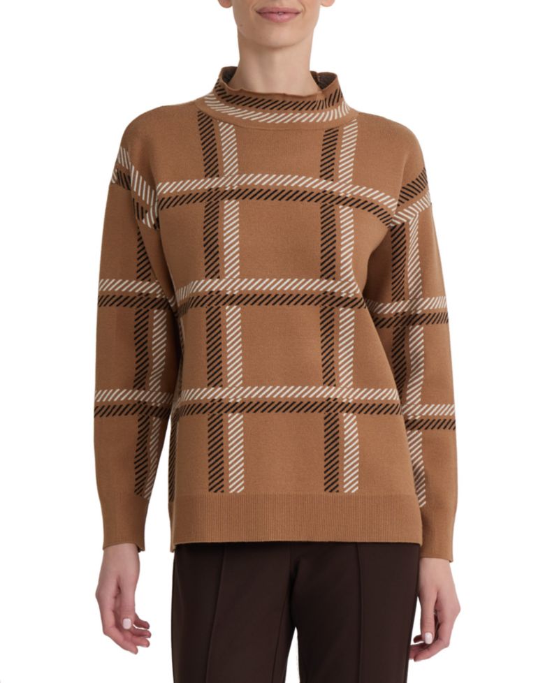 Women's Plaid Mock-Neck Sweater