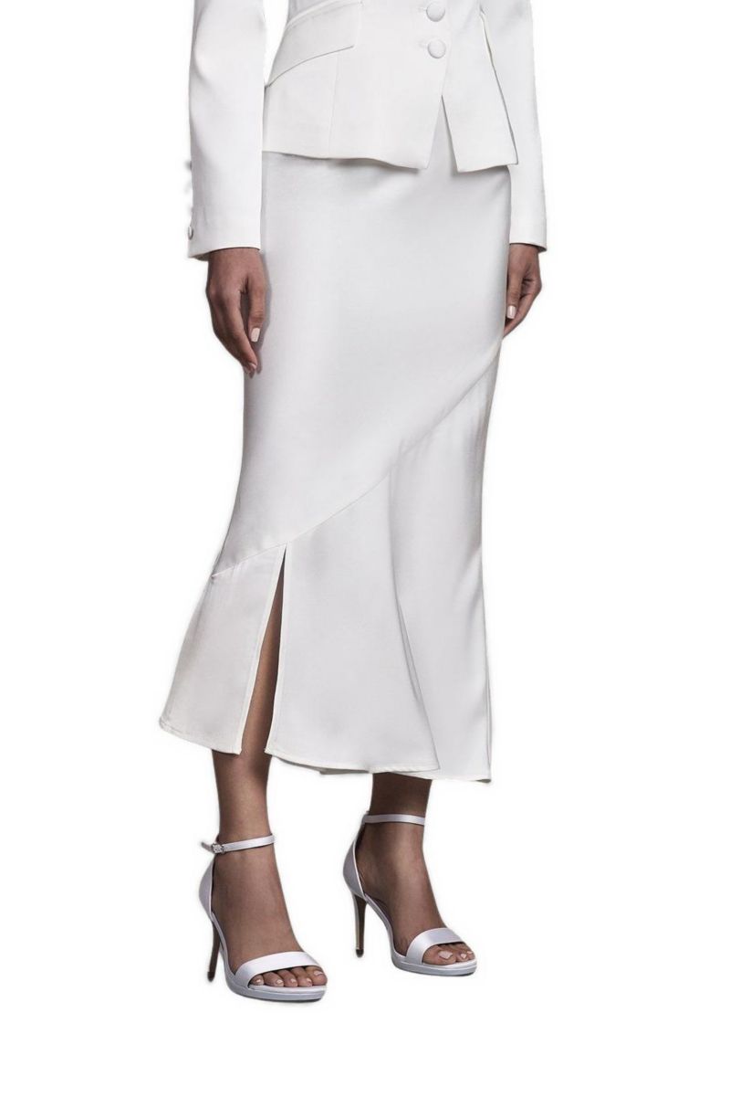 Women's Satin Side-Split Fitted Midi Skirt