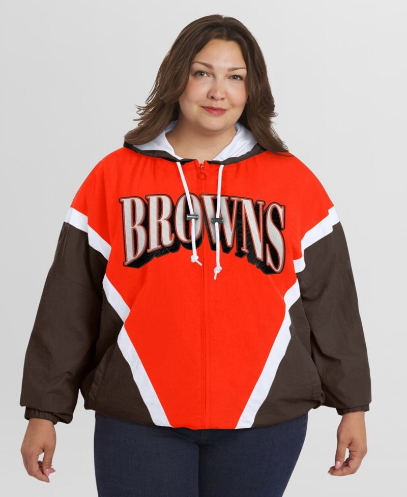 Women's Orange/Brown Cleveland Browns Plus Size Retro Crinkle Full-Zip Hoodie Windbreaker Jacket