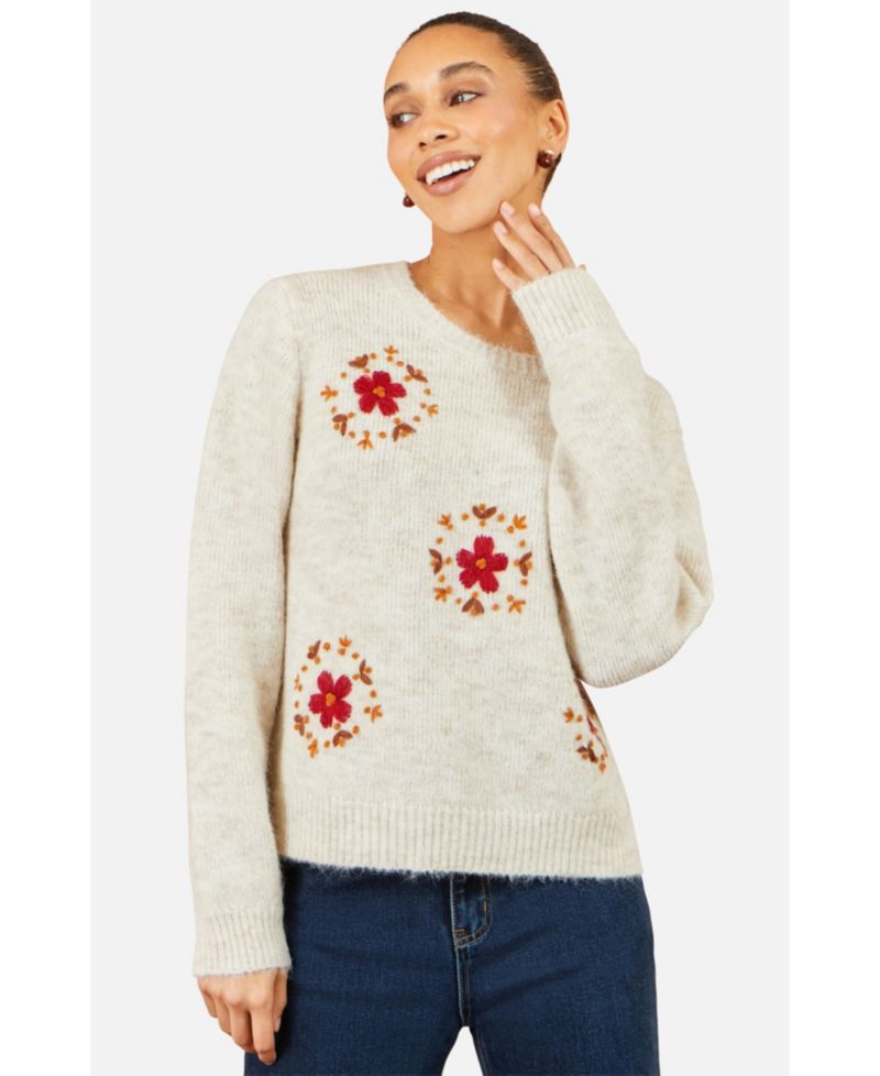 Women's Patch Floral Embroidered Relaxed Pullover