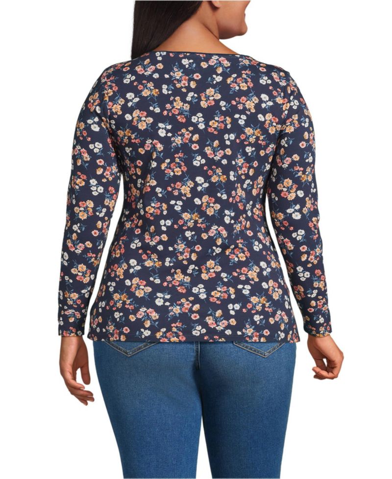 Plus Size Lightweight Jersey Skimming Long Sleeve Scoop Neck T-shirt