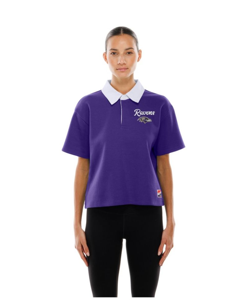 Women's Purple Baltimore Ravens Throwback Boxy Cropped Polo Shirt