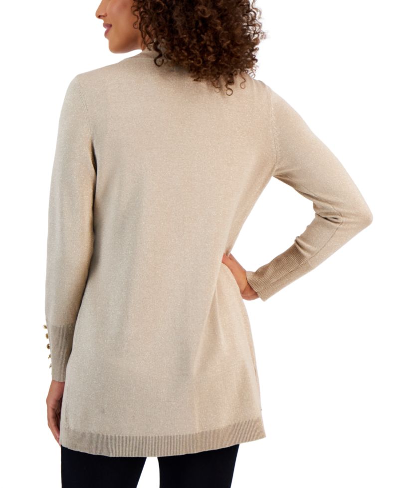 Petite Open-Front Buttoned-Cuff Cardigan