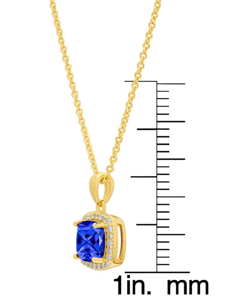 Cushion Simulated Gemstone Halo Pendant Necklace with Matching Stud Earrings 2-Piece Set