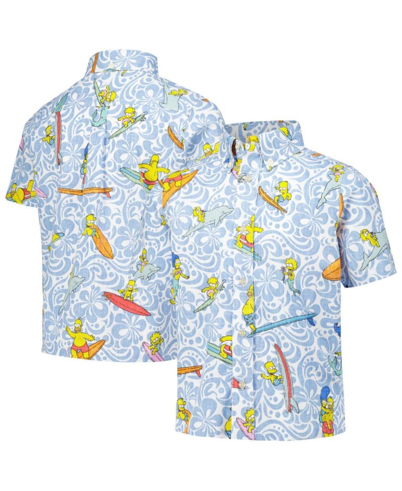 Big Boys and Girls Light Blue The Simpsons Cowabunga Button-Up Shirt