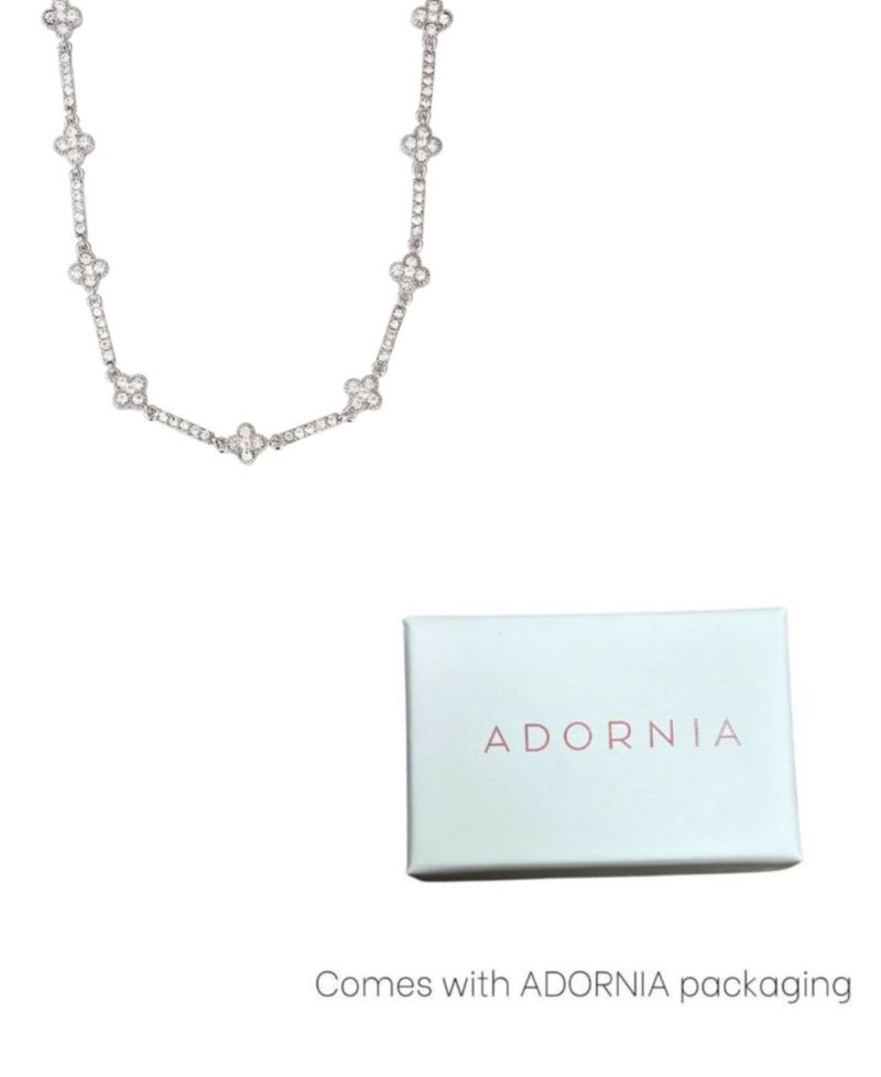 Silver Crystal Clover Tennis Necklace