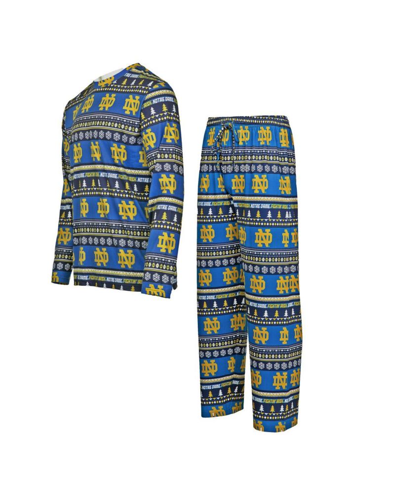 Men's Navy Notre Dame Fighting Irish Swivel Long Sleeve T-Shirt Pants Sleep Set