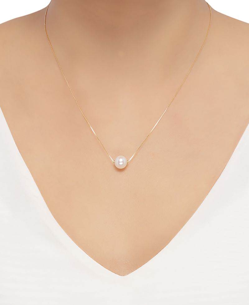 Cultured Freshwater Pearl (8-1/2mm) 18" Pendant Necklace in 14k Gold (Also in Pink Cultured Freshwater Pearl)