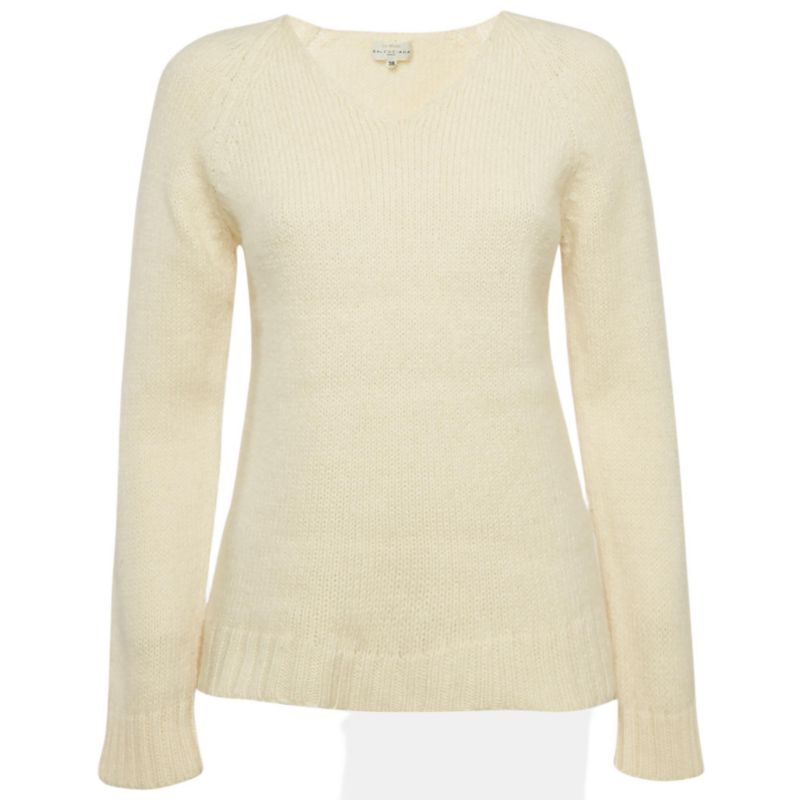Women's Vintage La Mode Cream Rib Knit V-Neck Sweater