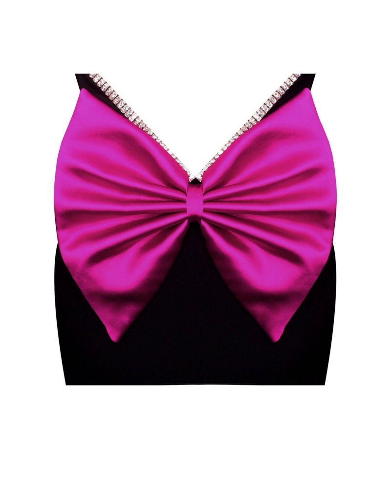 Women's Flore Black Crystal Straps Backless Gown With Bow