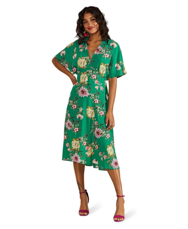 Women's Floral Kimono Midi Dress